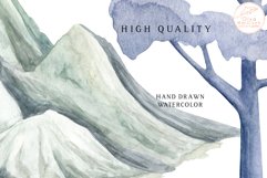 Watercolor Mountains Clipart. Winter Forest Landscape PNG Product Image 4