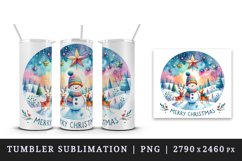 Watercolor landscape snowman reindeers star round Merry Christmas quote print tumbler skinny mug wrap clipart t-shirt sublimation printable design