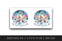 Watercolor landscape snowman reindeers star round Merry Christmas quote print tumbler skinny mug wrap clipart t-shirt sublimation printable design