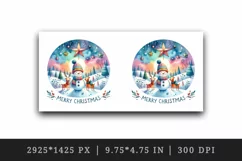 Watercolor landscape snowman reindeers star round Merry Christmas quote print tumbler skinny mug wrap clipart t-shirt sublimation printable design