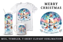 Watercolor landscape snowman reindeers star round Merry Christmas quote print tumbler skinny mug wrap clipart t-shirt sublimation printable design