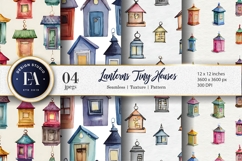 Watercolor Lanterns Shaped as Tiny Houses Digital Paper Product Image 1