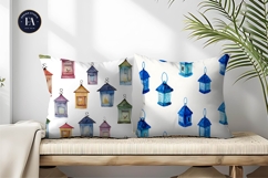 Watercolor Lanterns Shaped as Tiny Houses Digital Paper Product Image 2