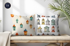 Tiny House Lanterns Watercolor Seamless Digital Paper Product Image 2