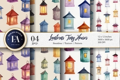 Tiny House Lanterns Watercolor Seamless Digital Paper Product Image 1