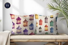 Tiny House Lanterns Watercolor Seamless Digital Paper Product Image 2