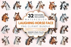 Watercolor Laughing Horse Face Clipart Bundle Product Image 1