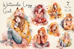 Watercolor Lazy Girl Sublimation Png Bundle Product Image 1