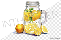 Jar lemon water PNG drink beverage clipart watercolor illust Product Image 1