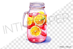 Pink lemonade jar PNG drink clipart watercolor illustration Product Image 1