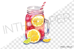 Pink lemonade straw jar PNG drink clipart watercolor illust Product Image 1