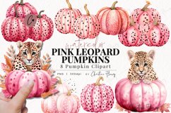 Watercolor Pink Leopard Pumpkins Clipart Product Image 1