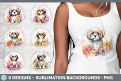Bundle of six Wild Flowers Lhasa Apsos Grunge Background designs.