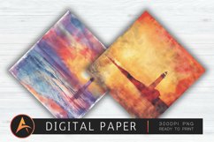 Watercolor Lighthouse Beach Sunset Digital Paper Product Image 1