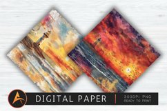 Watercolor Lighthouse Beach Sunset Digital Paper Product Image 1