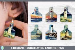 Bundle of six Watercolor Lighthouse cow tag earrings sublimation designs.