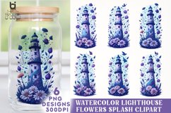 Watercolor Lighthouse Flowers Splash Clipart, Product Image 1