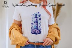 Watercolor Lighthouse Flowers Splash Clipart, Product Image 2