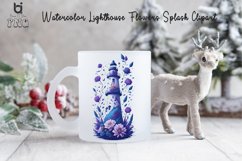 Watercolor Lighthouse Flowers Splash Clipart, Product Image 3