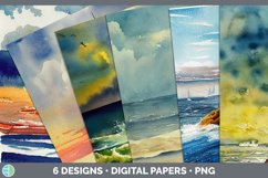 Bundle of six Watercolor Lighthouse background papers.