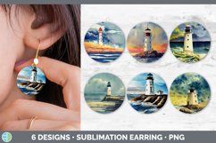 Bundle of six Watercolor Lighthouse round earrings sublimation designs.