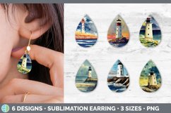 Bundle of six Watercolor Lighthouse teardrop earrings sublimation designs.