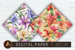 Watercolor Lilies Floral Patterns Scrapbook Paper Product Image 1