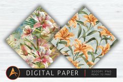 Watercolor Lilies Floral Patterns Scrapbook Paper Product Image 1