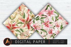 Watercolor Lilies Floral Patterns Digital Paper PNG Product Image 1