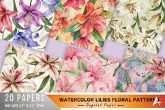 Watercolor Lilies Floral Patterns Digital Paper Bundle Product Image 1