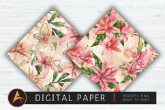 Watercolor Lilies Floral Patterns Digital Paper PNG Product Image 1