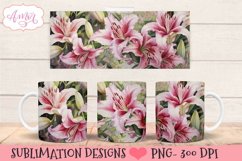 Watercolor lily flowers mug template PNG for sublimation Product Image 1