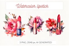 Watercolor lipstick with flowers. Beauty makeup cosmetics Product Image 1
