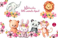Animals in flowers Watercolor little animals clipart Product Image 1
