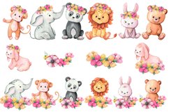 Animals in flowers Watercolor little animals clipart Product Image 5