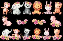 Animals in flowers Watercolor little animals clipart Product Image 8