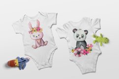 Animals in flowers Watercolor little animals clipart Product Image 2