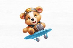 Cute Little Bear Flying on Plane Watercolor Clipart Product Image 6