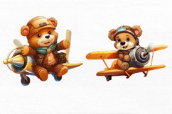 Cute Little Bear Flying on Plane Watercolor Clipart Product Image 5