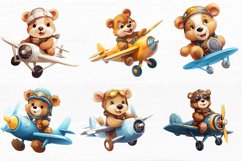 Cute Little Bear Flying on Plane Watercolor Clipart Product Image 4