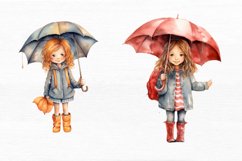 Little Girl with Umbrella Watercolor Sublimation Clipart Product Image 7