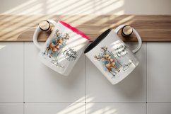 Watercolor lively reindeer lights in antlers Merry Christmas quote print 20 oz tumbler skinny mug wrap clipart t-shirt sublimation printable design