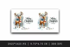 Watercolor lively reindeer lights in antlers Merry Christmas quote print 20 oz tumbler skinny mug wrap clipart t-shirt sublimation printable design