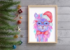 Watercolor Llama Clipart - Christmas Alpaca Sublimation PNG Product Image 5