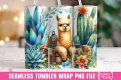 Boho Llama Western Cactus Tumbler Wrap Png Product Image 1