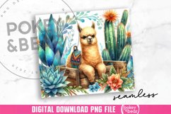 Boho Llama Western Cactus Tumbler Wrap Png Product Image 2
