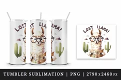 Watercolor llama glasses travel map Lost Llama funny quote cute animal print 20oz tumbler skinny mug wrap clipart t-shirt sublimation printable design