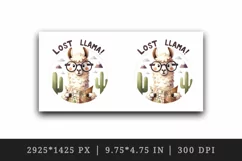 Watercolor llama glasses travel map Lost Llama funny quote cute animal print 20oz tumbler skinny mug wrap clipart t-shirt sublimation printable design