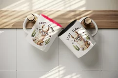 Watercolor llama glasses travel map Lost Llama funny quote cute animal print 20oz tumbler skinny mug wrap clipart t-shirt sublimation printable design