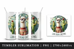 Watercolor llama sweater sunglasses lights Llama Drama Christmas quote print 20oz tumbler skinny mug wrap clipart t-shirt sublimation printable design
